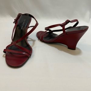 Banana Republic Deep Red Strappy Ankle Strap Wedge Heel Sandal